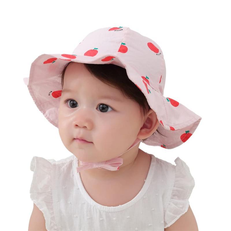 [LeafIn] ベビー 帽子 キッズ ハット 女の子 つば広い UVcut ストライプ リボン 可愛い 綿クロッシェ ゴム付き サファリハット チューリップハット 夏