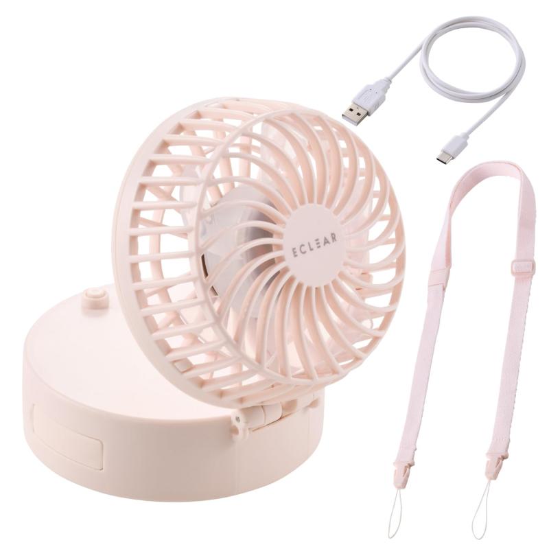 【2025年モデル】エレコム ハンディファン ミラータイプ 3段階調整 スタンド ストラップ付 卓上 USB扇風機 Type-C-Aケーブル付属 FAN-U251