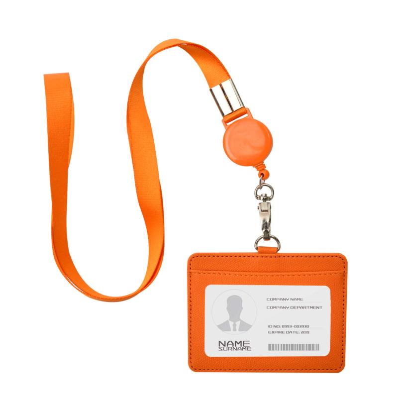 IDカードホルダー ネームホルダー 名札ホルダー PU 横型 社員証 カードケース カードケース メンズ 防水 伸縮リール式 ネックストラップ 吊り下げ パスケース カード入れ 名札ケース 定期入