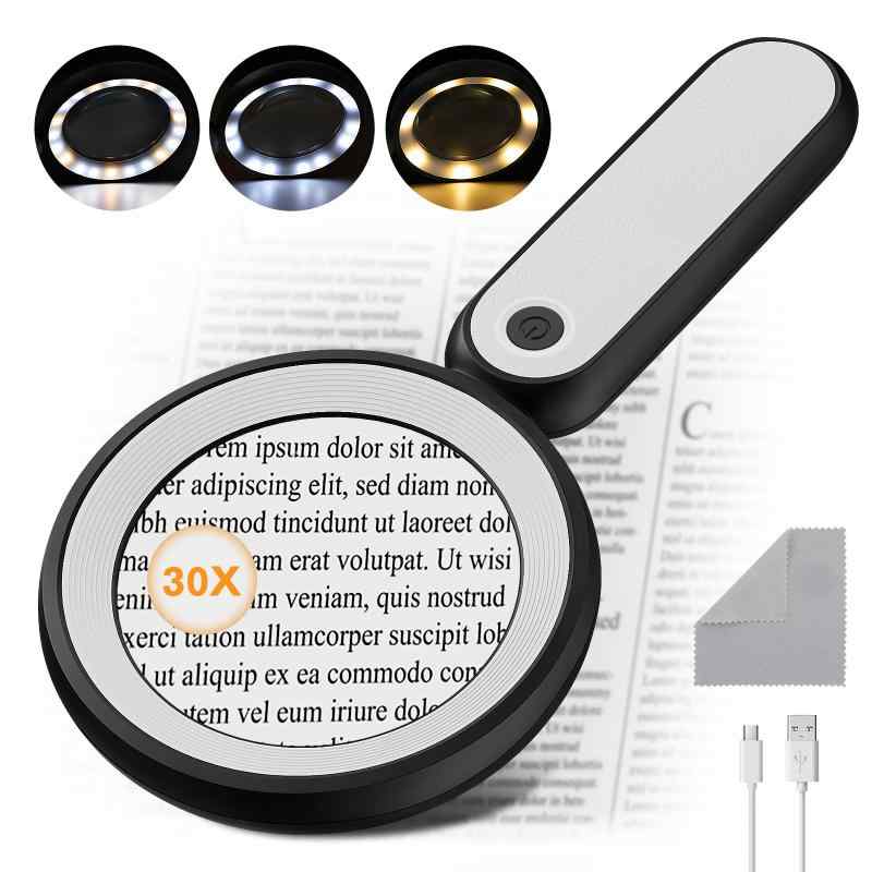 MoKo ルーペ 拡大鏡 手持ち LED付き 虫眼鏡 高倍率 読書用拡大鏡 ハンドヘルド 光学ガラスレンズ 耐衝撃 新聞 コンパクト 携帯便利 細かい作業 昆虫/植物観察