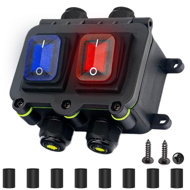 MKBKLLJY IP68 防水インライン コード スイッチ DPST AC 16A 250V/20A 125V/110V 4 ピン2 ポジション トグル スイッチ 屋外防水ボックス ON/OFF 非照明付き KCD4 ネジ 熱収縮チューブ