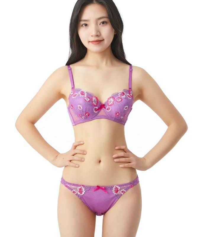Rakuten - [フォレスト] レースときらめくジョーゼット生地のブラジャー＆ショーツセット 9054 レディース