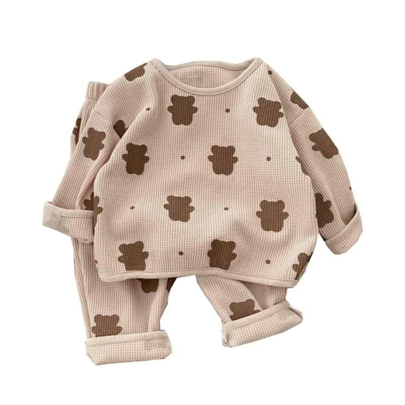 [Jaydyequ] パジャマベビー服ウェアガールズ服女の子男の子春秋服長袖女児部屋着寝間着上下セットルームウェア子供キッズ贈り物メッシュ柄クマ柄