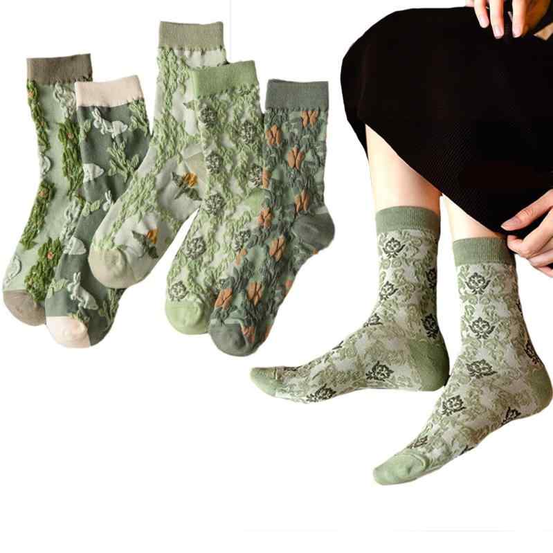 [WETURAST] 靴下 レディース くつした ソックス クルーソックス 花柄靴下 刺繍 綿 暖かい靴下 コットンソックス カジュアルソックス 春秋冬 かわいいソックス 伸縮性 お洒落 通気性 防臭 蒸れ