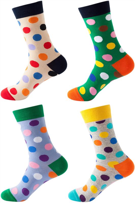 [Miracroute] 4足 セット ポルカ ドット パターン 23-25cm レディース 水玉 柄 クルー ソックス カラー コーデ かわいい 靴下 韓国