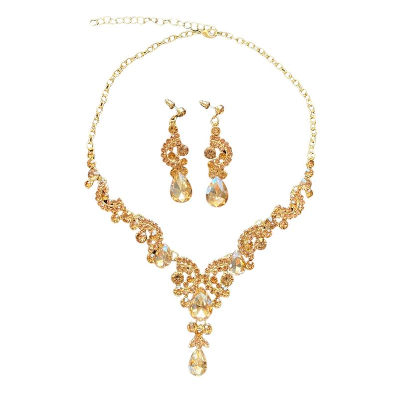 Rakuten - [N-Style] ネックレス ピアス セット 結婚式 ウェディング パーティー アクセサリー ビジュー ゴールド シルバー 黒
