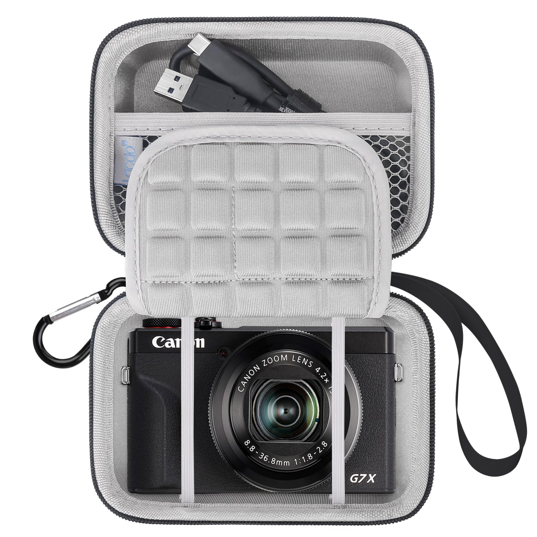 Lacdo カメラキャリングケース カメラ用 Canon PowerShot G7 X Mark II/ G7X Mark III Digital 4K Vlogging Camera, ポイント＆シュート 4K ビデオカメラ トラベルバッグ, メッシュバッグ バッテリー、USBケーブル、