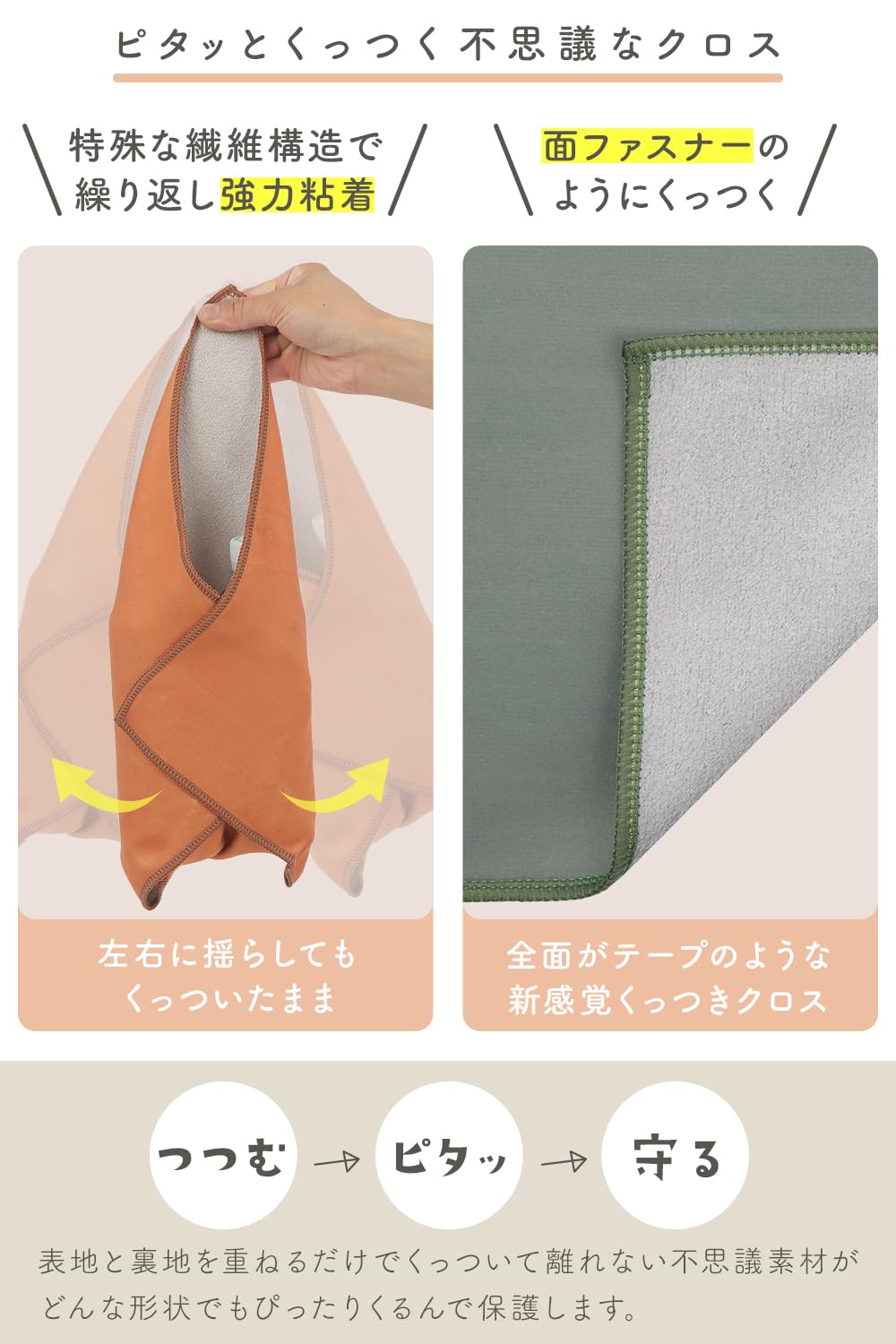 【送料無料】【大切なモノを簡単保護】 カメラ用 重ねるとくっつく 保護クロス 包むだけ 衝撃 キズ防止 ガジェット PC タブレット レンズ用 柔らか クリーニング 自己粘着式 持ち運び selectable-10236696 selectable サンプル画像2
