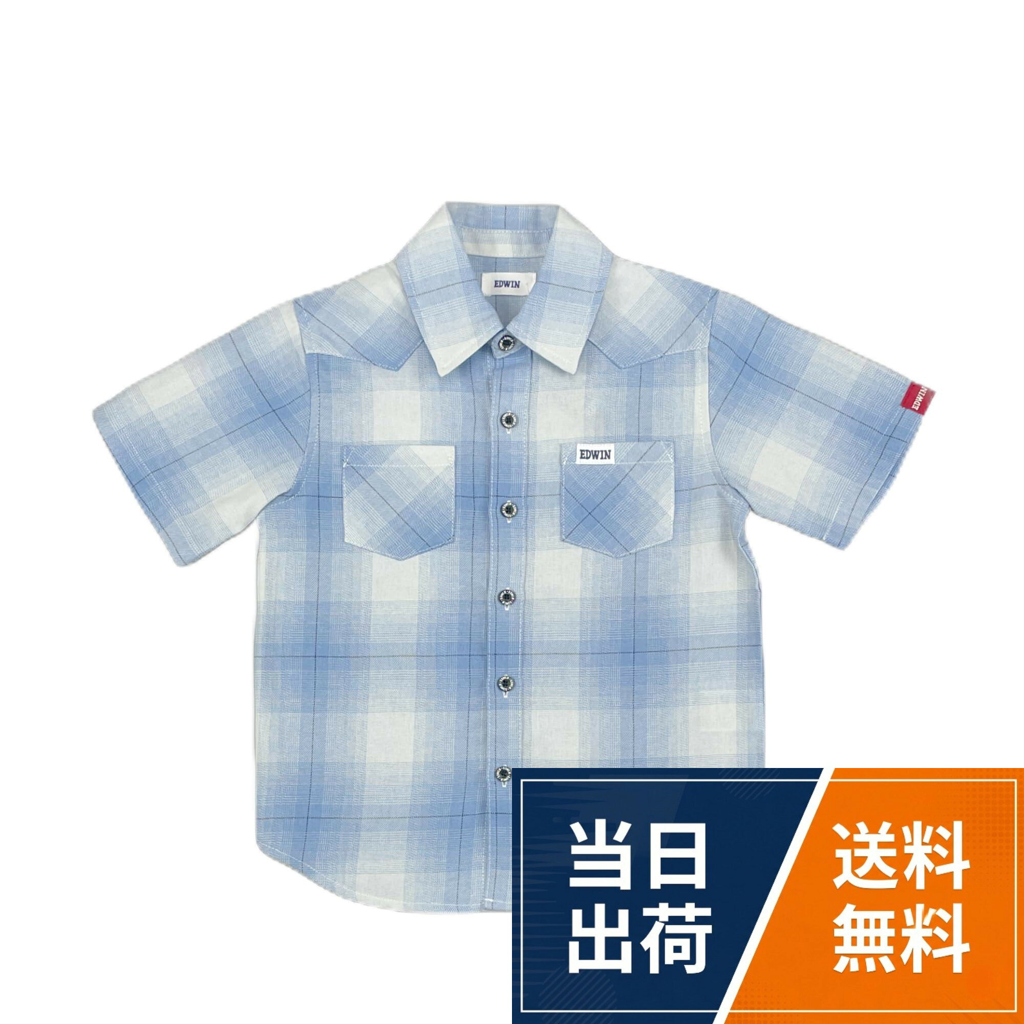オンブレチェック柄の半袖シャツ。背中にロゴプリント入りです。。EDWINのロゴ入り釦を使用しています。オンブレチェックシャツPI130 / シャツ
