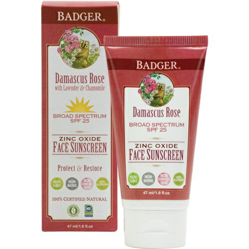 ローズ顔用日焼け止め ローション SPF25 - 47ml【Badger バジャー 】【ポスト便対応】