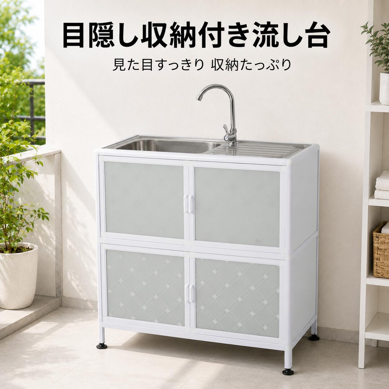 屋外 流し台 ステンレス W83×D43.5×H109.5cm ガーデンシンク 作業台 キッチン 台所...