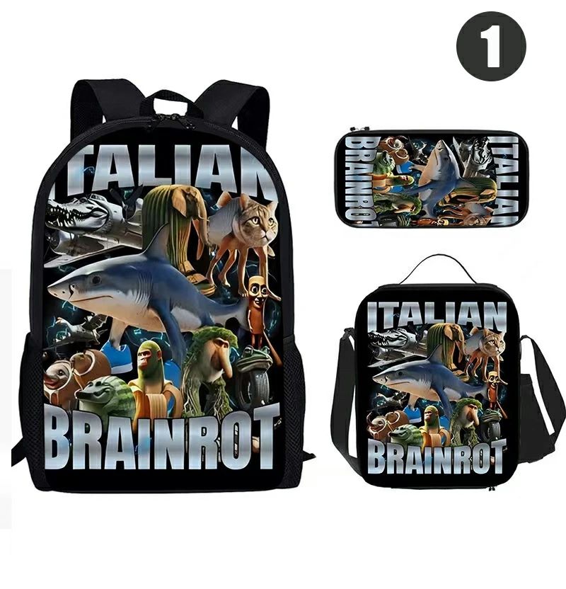 イタリアン ブレインロット Italian brainrot リュック ショルダーバッグ ペンケースの3点セット キッズ 入学祝 通学 子供 男の子 女の子 女子 男子 リュックサック デイパック 通園 習い事 お出かけ — vista 3