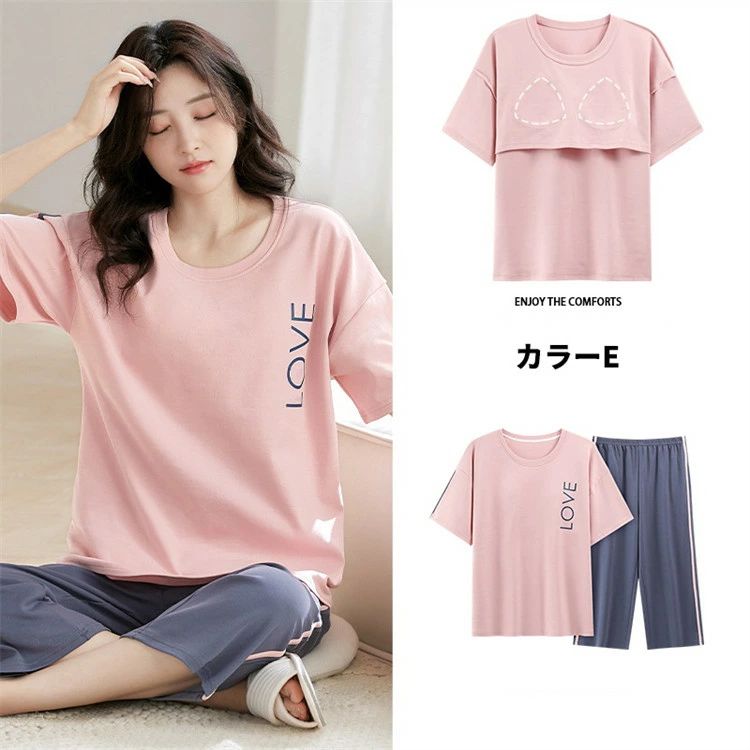 ルームウェア レディース 可愛い 夏 上下セット 外出 半袖 七分ズボン パンツ トップス セットアップ パジャ ゆったり 2点セット selectgearmarket-10038058 セレクトギアマーケット サンプル画像3