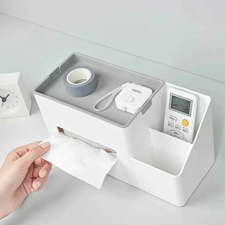 セレクトギアマーケットのティッシュボックス ティッシュケース リモコン収納 ペン立て 化粧品収納 ティッシュカバー おしゃれ ティッシュ＆2個のミニ収納付きケース 小物収納 北欧 シンプル オシャレ 人気 オフィス 事務所｜アングル3