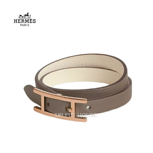 エルメスのブレスレット（レディース） 新品 お取り寄せHERMES エルメスブレスレット 《Bracelet Behapi Double Tour》【正規店直接買付品】レディースアクセサリーブレスレットリバーシブルホワイトベージュローズゴールドH064647CDCDT1