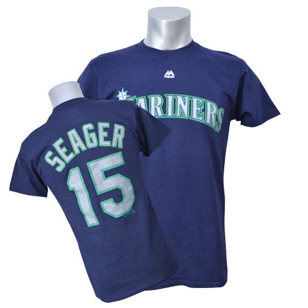 リニューアル記念メガセール MLB マリナーズ カイル・シーガー Tシャツ ネイビー マジェスティック Player Tシャツ