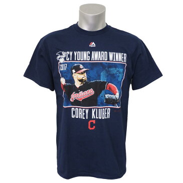 リニューアル記念メガセール MLB インディアンス コーリー・クルーバー 2017 ア・リーグ サイヤング賞記念 Tシャツ マジェスティック/Majestic