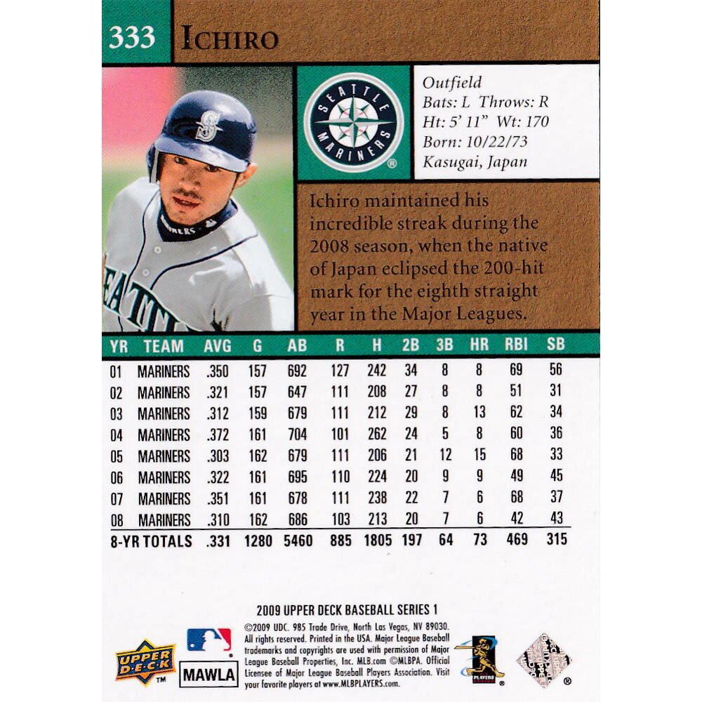 MLB イチロー シアトル・マリナーズ トレーディングカード/スポーツカード イチロー 2009 #333 Upper Deck