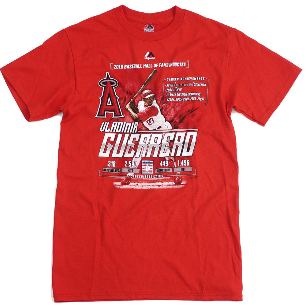 樂天商城 - MLB ウラジーミル・ゲレロ ロサンゼルス・エンゼルス Tシャツ 2018 殿堂入り記念 T-Shirt マジェスティック/Majestic レッド【OCSL】