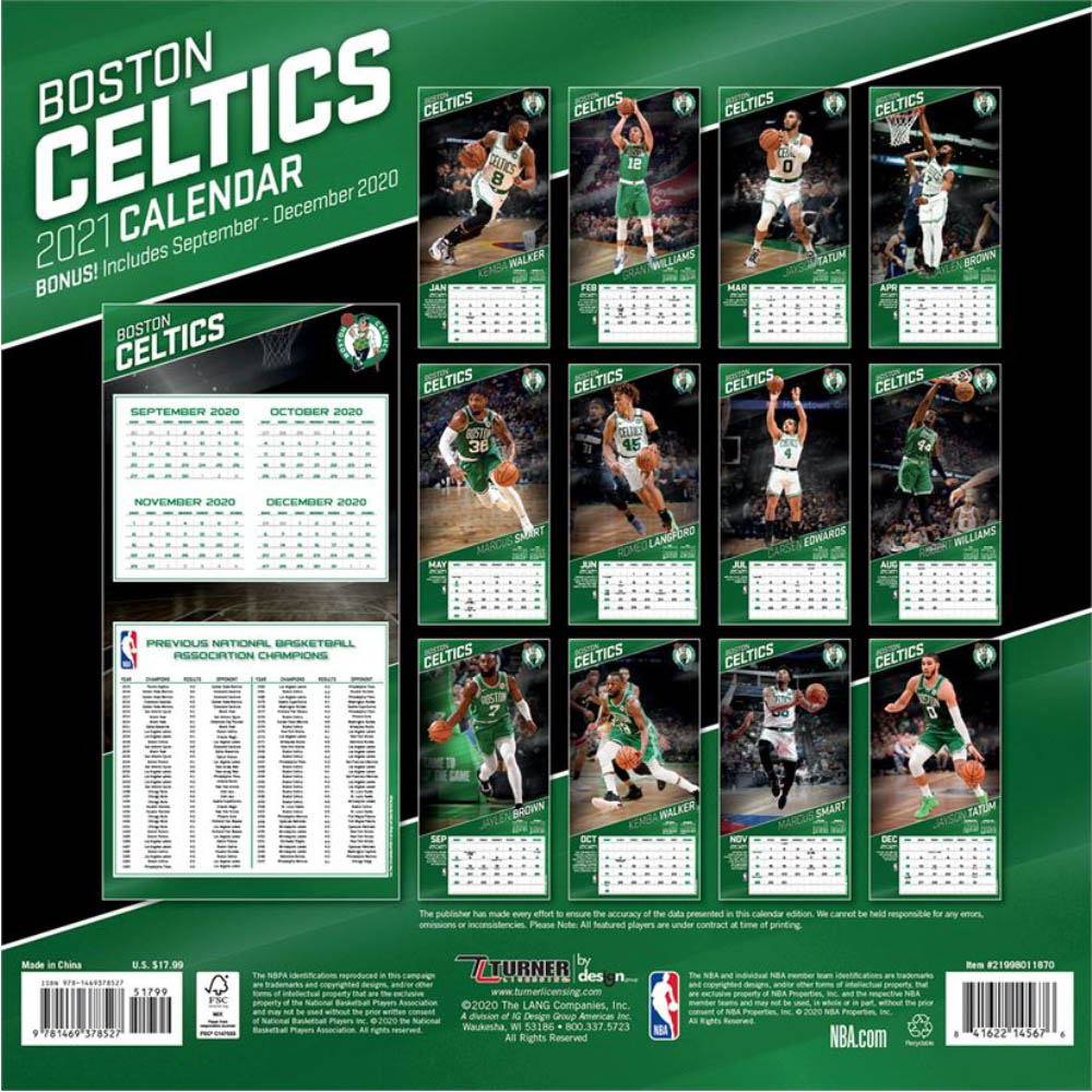 セルティックス カレンダー NBA 2021年版 チーム 壁掛け ポスター インテリア Turner