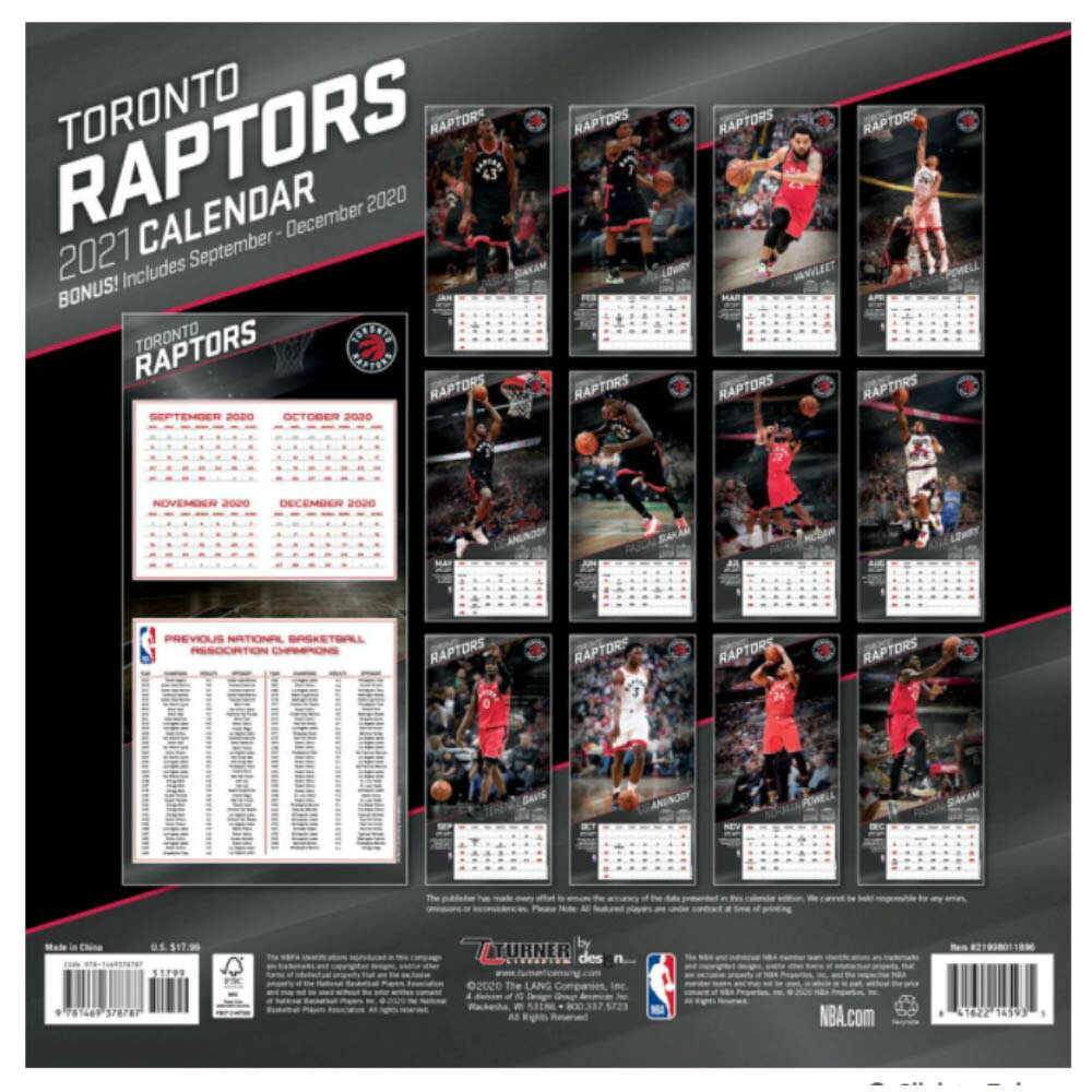 映画エンタメショップ SELECTIONのラプターズ カレンダー NBA 2021年版 チーム 壁掛け ポスター インテリア Turner｜アングル2