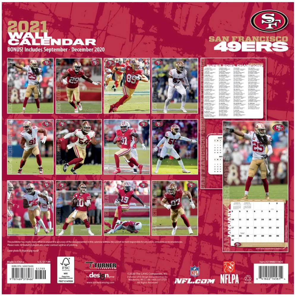 49ers カレンダー NFL 2021年版 チーム 壁掛け ポスター インテリア Turner