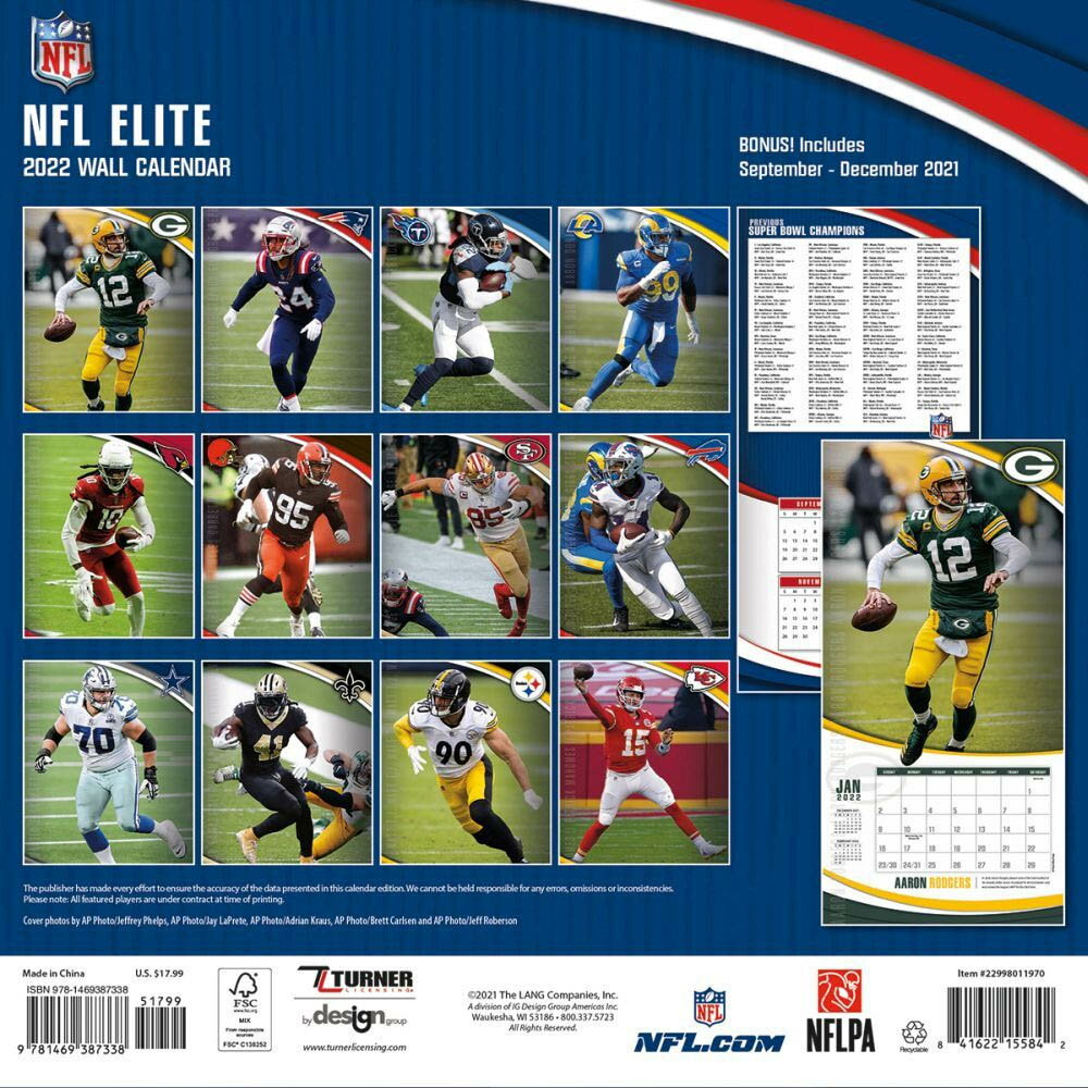 NFL カレンダー 2022年 12X12 エリートプレイヤー 壁掛け CALENDAR Turner 2