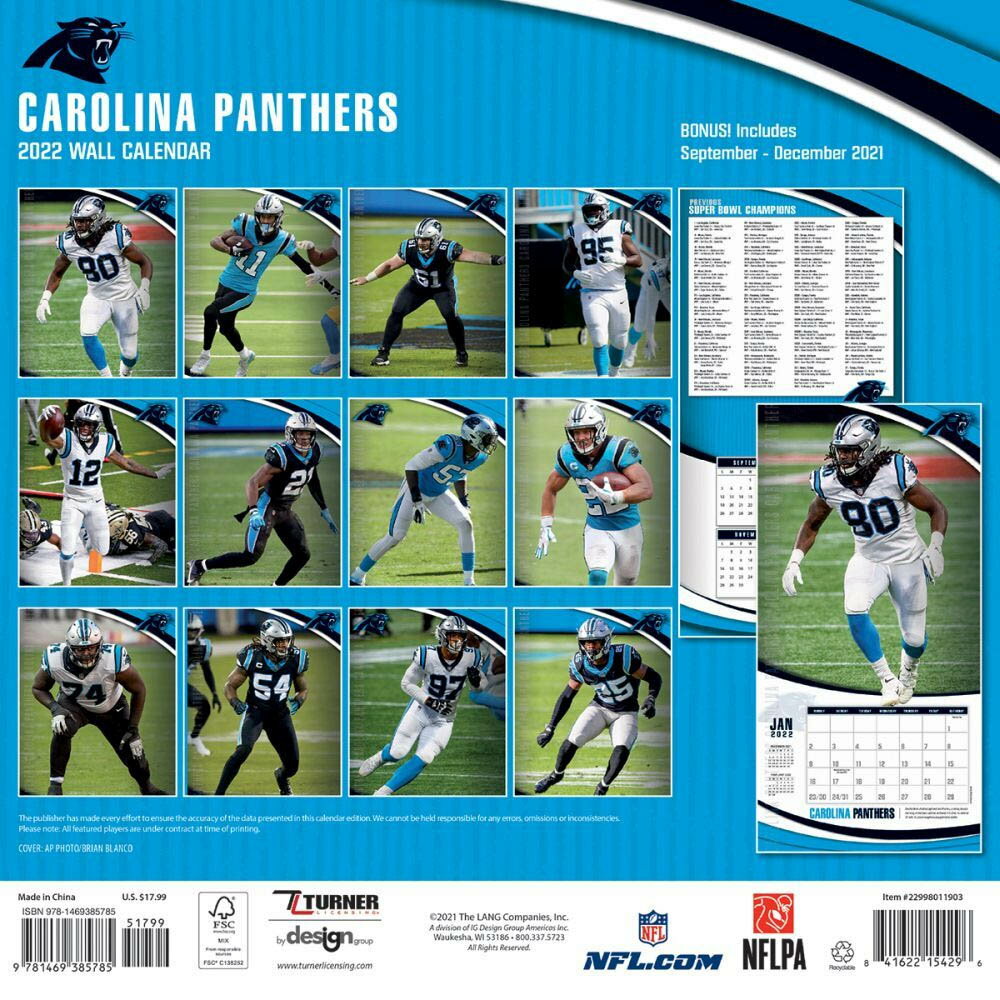 NFL カレンダー 2022年 パンサーズ 12X12 TEAM 壁掛け CALENDAR Turner 2