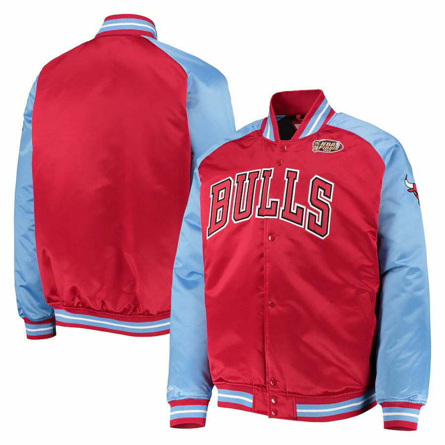 楽天映画エンタメショップ SELECTIONNBA シカゴ・ブルズ ジャケット サテンジャケット Front Snap Satin Jacket ミッチェル＆ネス/Mitchell & Ness レッド スカイブルー