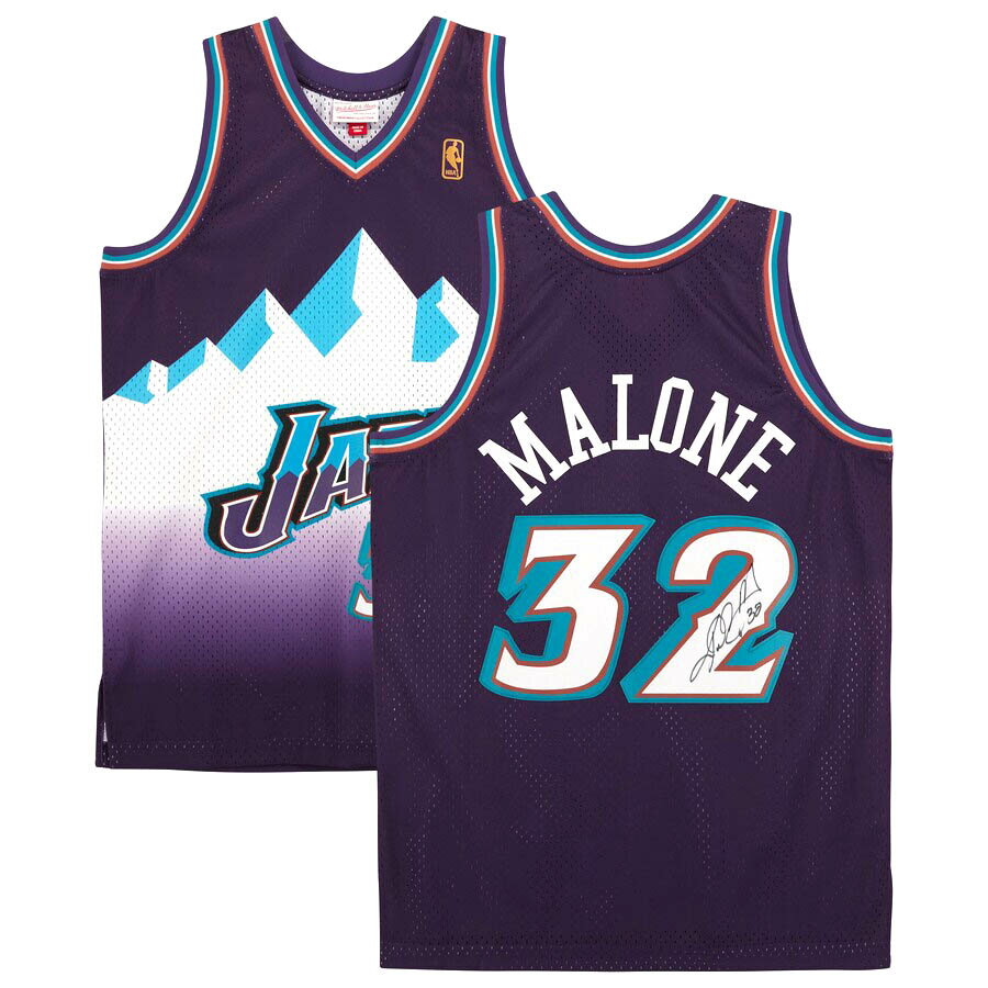 NBA カール・マローン ユタ・ジャズ 直筆サイン 1996-97 Road スウィングマンジャージ ミッチェル＆ネス/Mitchell ＆ Ness パープル