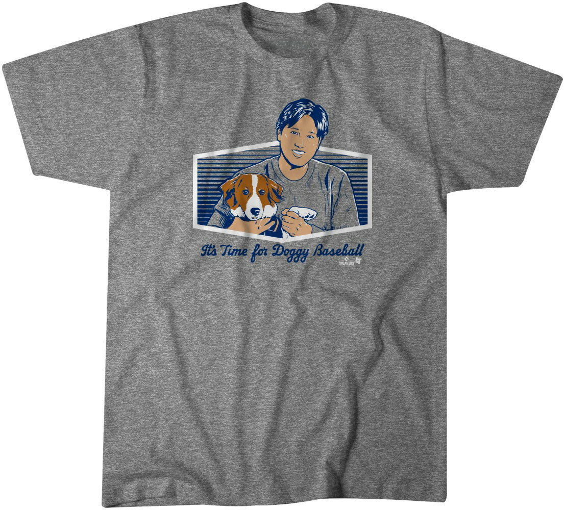 MLB 大谷翔平 ドジャース Tシャツ IT'S TIME FOR DOGGY T-Shirt 犬 デコピン デコイ BreakingT グレー