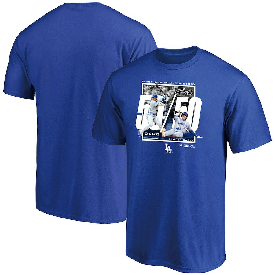 樂天商城 - MLB 大谷翔平 ドジャース Tシャツ 50/50達成記念 FIRST ONE IN MLB HISTORY Tシャツ Fanatics JP ブルー