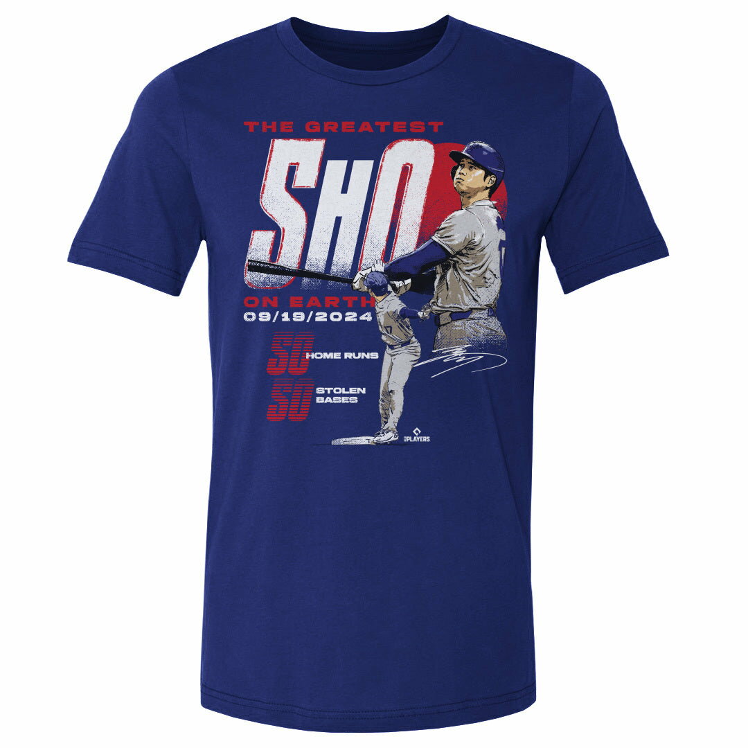 Rakuten - MLB 大谷翔平 ドジャース Tシャツ 【New Model】 50/50達成記念 Club WHT T-Shirt 500Level ロイヤルブルー