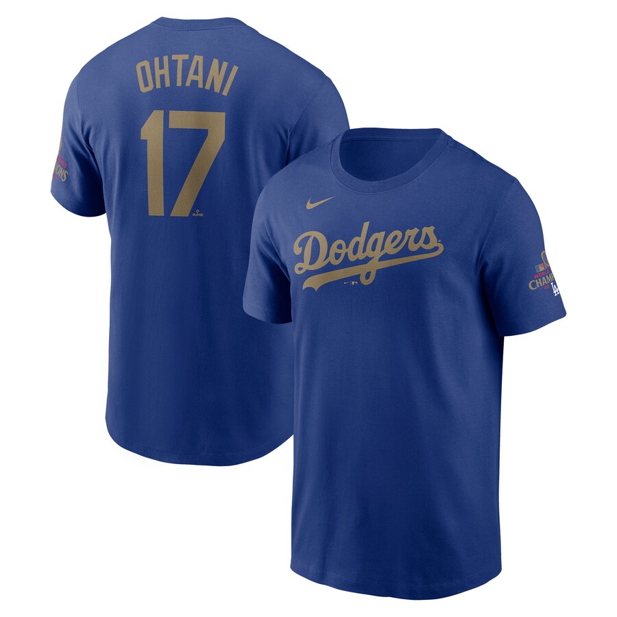 Rakuten - 【海外モデル】MLB 大谷翔平 ドジャース Tシャツ ゴールドコレクション WS2024優勝 ネーム＆ナンバー ナイキ/Nike ロイヤル
