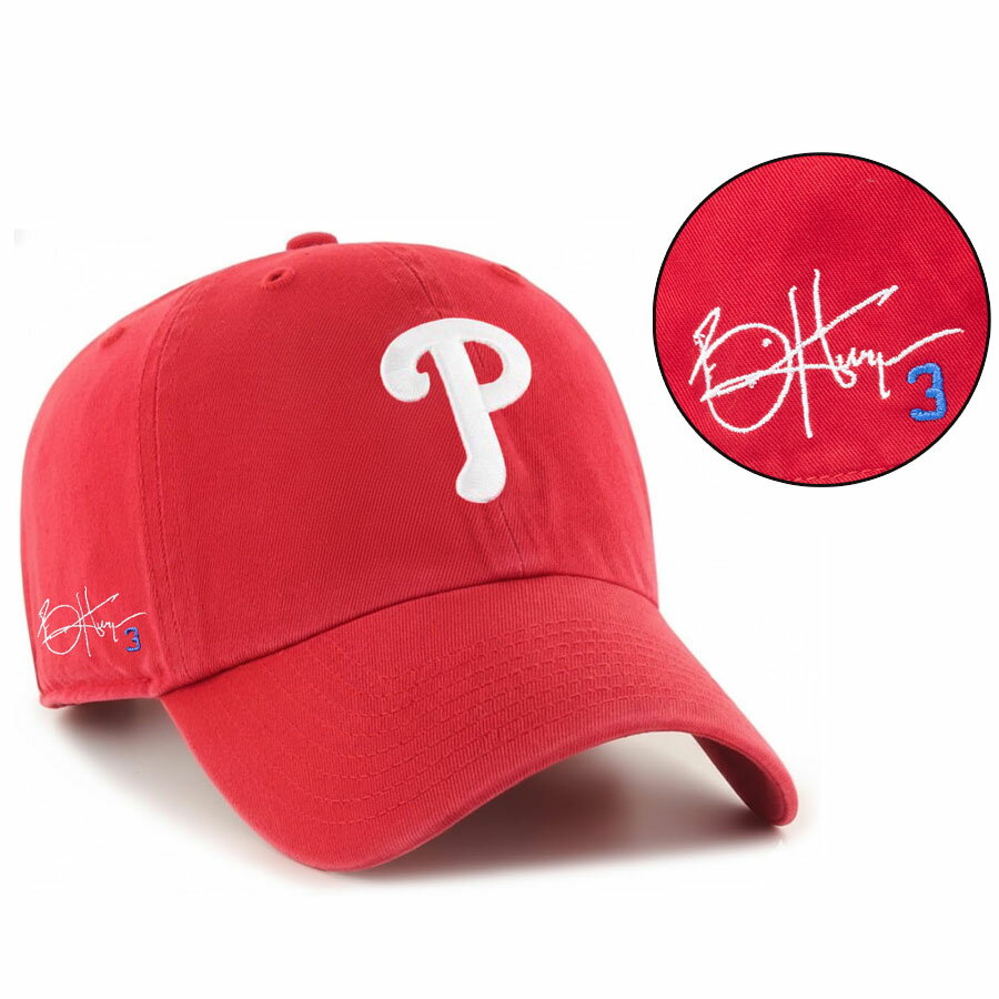 MLB ブライス・ハーパー フィリーズ キャップ サイン刺繍 Clean Up Signature Embroidered Hat 47Brand レッド