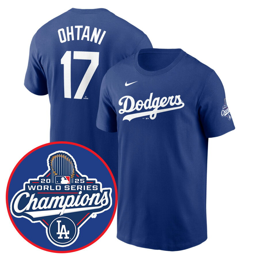 樂天商城 - MLB 大谷翔平 ドジャース Tシャツ 【海外モデル】ワールドシリーズ2025優勝記念 ネーム＆ナンバー ナイキ/Nike ロイヤル