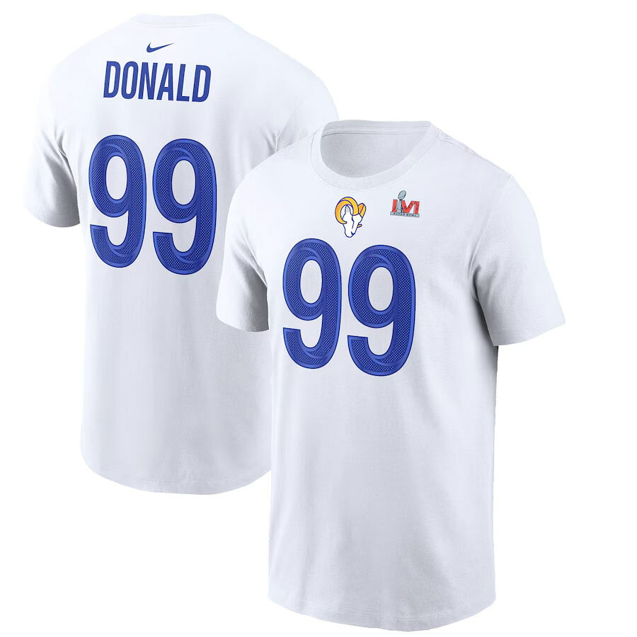 樂天商城 - NFL アーロン・ドナルド ラムズ Tシャツ 第56回スーパーボウル 優勝記念 ネーム＆ナンバー ナイキ/Nike ホワイト