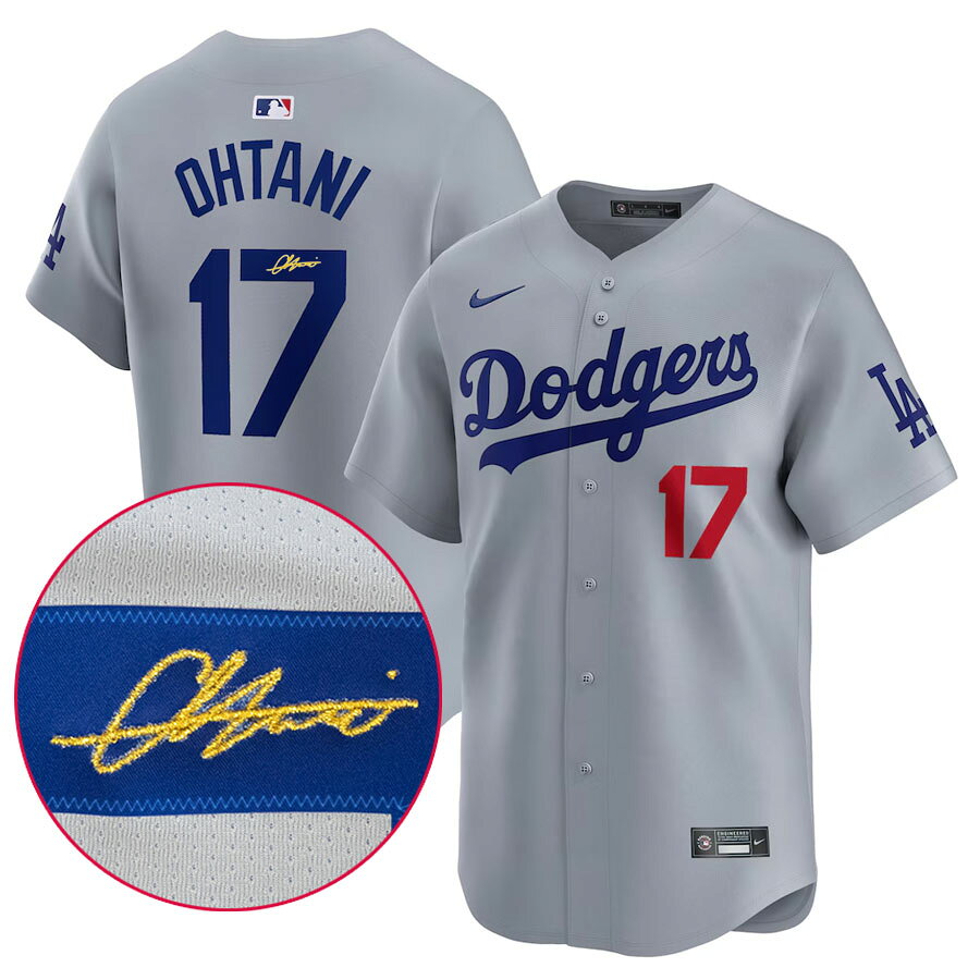 MLB 大谷翔平 ドジャース ユニフォーム 【海外カスタム】サイン刺繍 リミテッドジャージ Limited Jersey ナイキ/Nike グレー