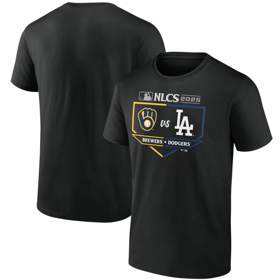 Rakuten - MLB ドジャース vs ブリュワーズ Tシャツ 【現地買付】2025 ナ・リーグ チャンピオンシップ マッチアップ T-Shirt Fanatics ブラック
