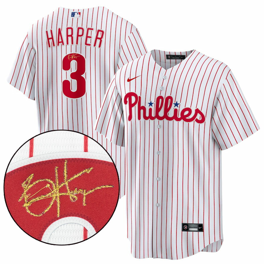 樂天商城 - MLB ブライス・ハーパー フィリーズ ユニフォーム 【海外カスタム】レプリカユニフォーム Jersey サイン刺繍 ナイキ/Nike ホワイト