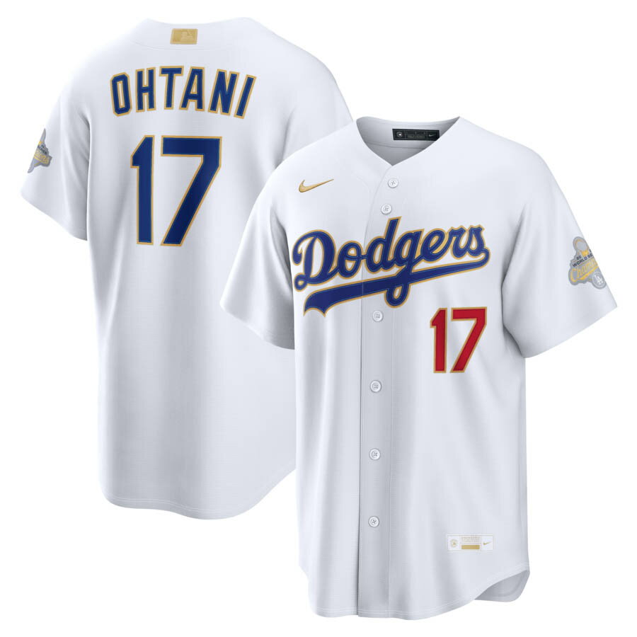 乐天商城 - MLB 大谷翔平 ドジャース ユニフォーム WS2025優勝 ゴールドコレクション スタジアムジャージ Jersey ナイキ/Nike ホワイト