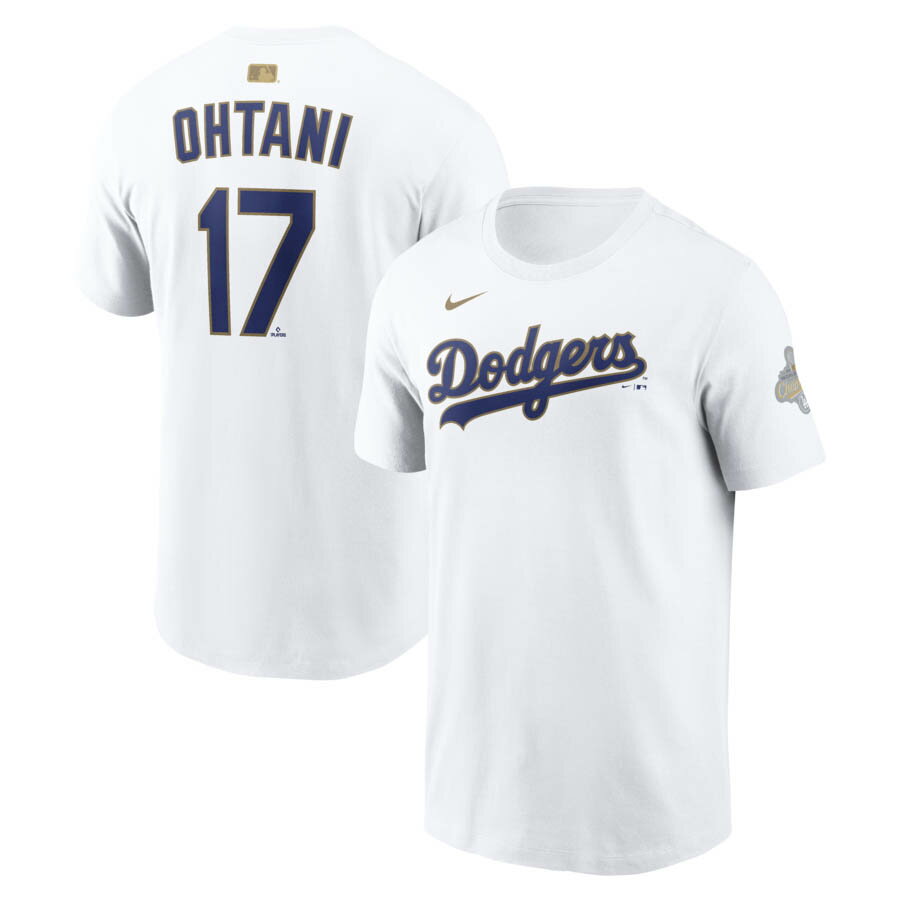 乐天商城 - MLB 大谷翔平 ドジャース Tシャツ 【海外モデル】WS2025優勝 ゴールドコレクション ネーム＆ナンバー ナイキ/Nike ホワイト