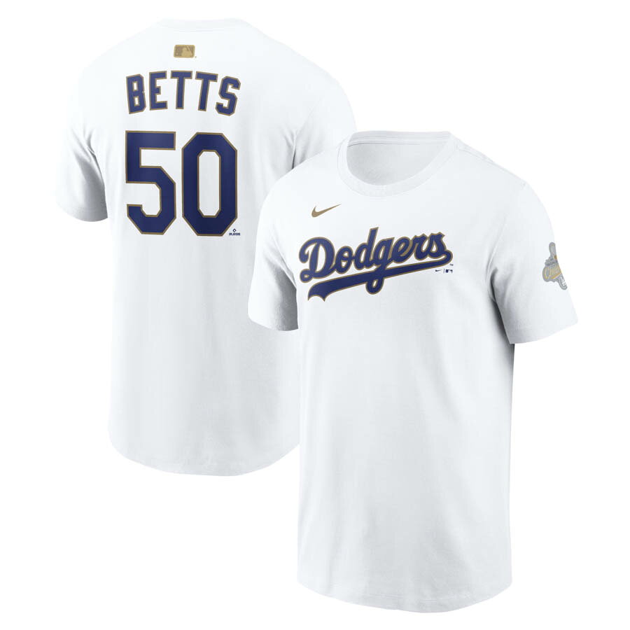 Rakuten - MLB ムーキー・ベッツ ドジャース Tシャツ 【海外モデル】WS2025優勝 ゴールドコレクション ネーム＆ナンバー ナイキ/Nike ホワイト