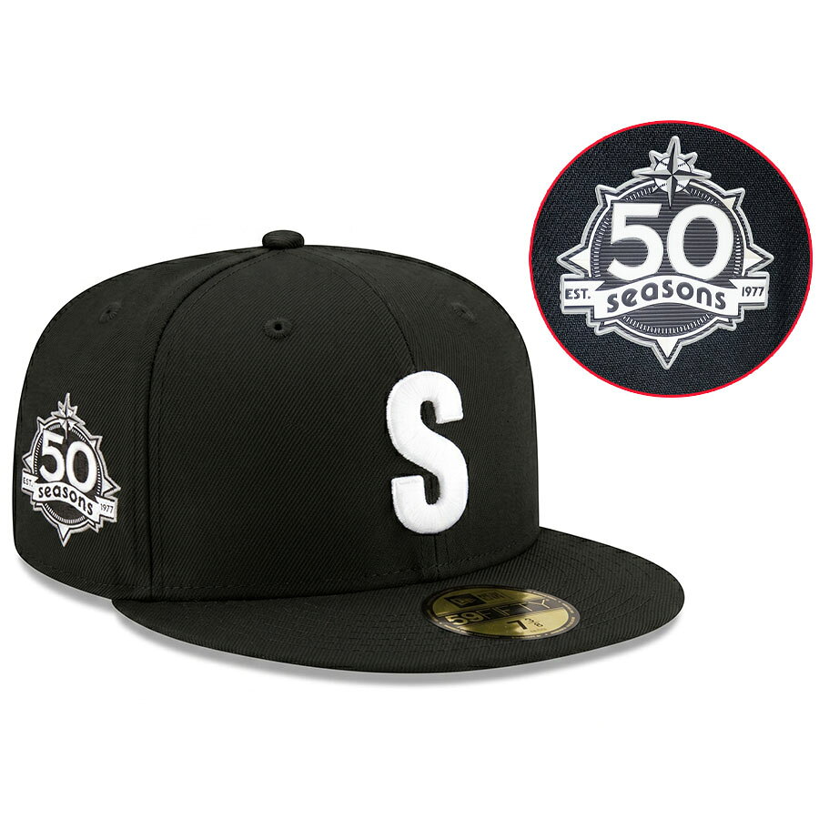 樂天商城 - MLB マリナーズ キャップ 【海外モデル】50周年記念 パッチ 59FIFTY Fitted Hat ニューエラ/New Era オルタネート3 ブラック ホワイト