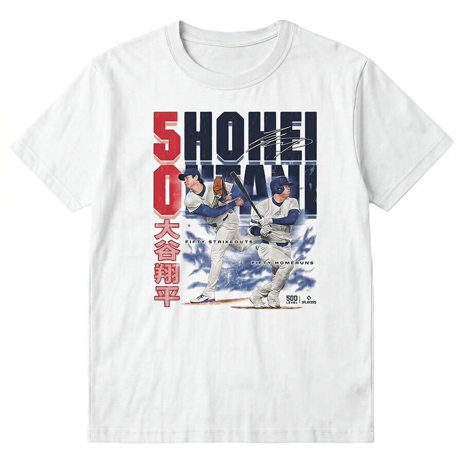 MLB 大谷翔平 ドジャース Tシャツ 50/50達成 50 Strikeouts 50 Home Runs Tee 500Level ホワイト