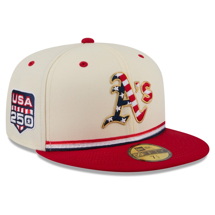 乐天商城 - MLB アスレチックス キャップ 【海外モデル】2026 独立記念日 Fourth of July 59FIFTY Fitted Hat ニューエラ/New Era クリーム レッド