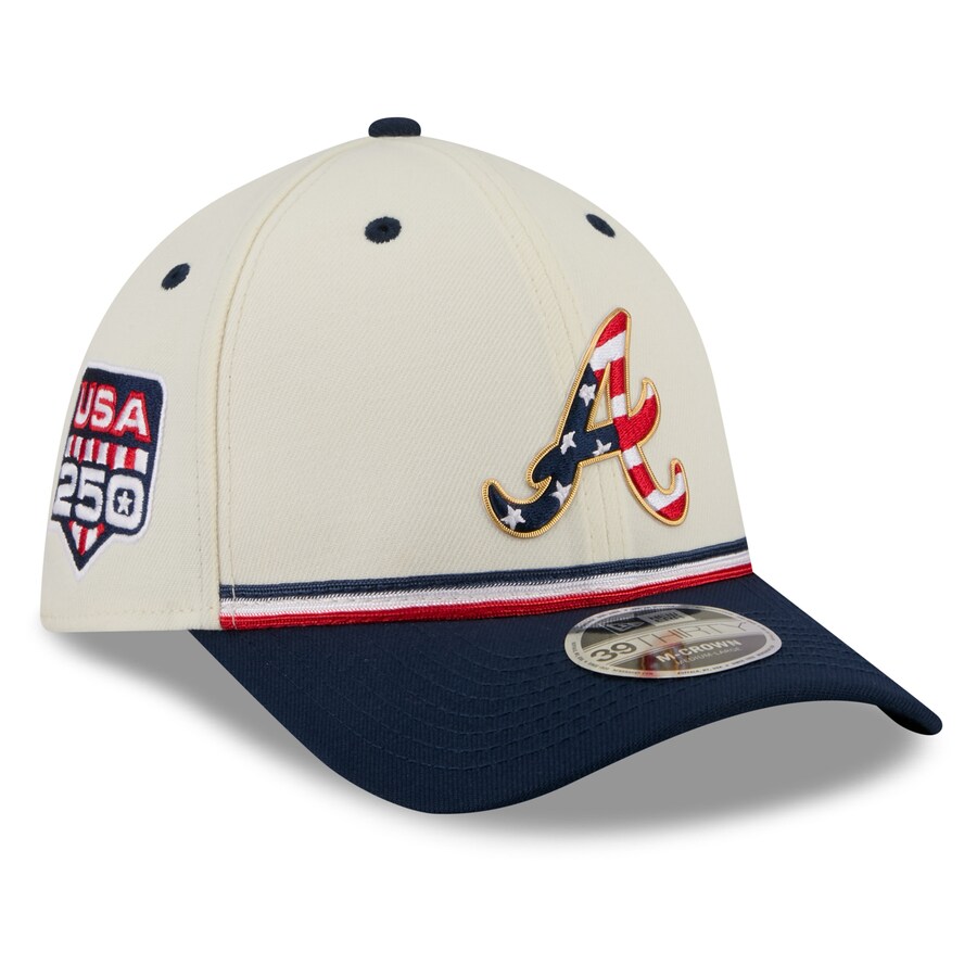 乐天商城 - MLB ブレーブス キャップ 【海外モデル】2026 独立記念日 Fourth of July 39THIRTY M-Crown Flex Hat ニューエラ/New Era クリーム ネイビー