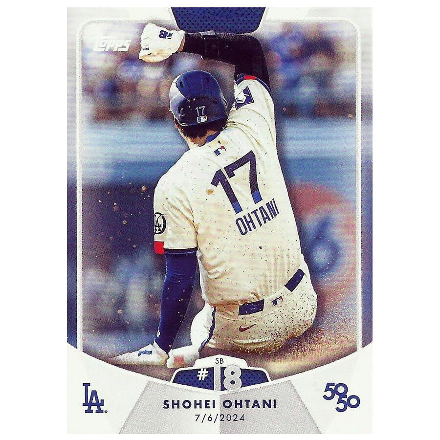 アイテム情報■2024 Topps 50/50 大谷翔平 SB #18大谷翔平選手が2024年に記録した第18盗塁を収録したベースカード。カード番号は#45です。50本の本塁打と50盗塁を収録した全100種のベースカードシリーズです。取り寄せ注文規約2点以上のお買い上げの場合全ての商品が揃い次第発送します。（配送料・手数料は初回発送分のみご請求）× メーカーが在庫を確保できず、キャンセルとなる場合がございます× お客様都合によるキャンセル・返品は承り兼ねます仕様が変更される場合があります※画像はサンプルになりますお取り寄せ注文の場合、発送までに 1ヶ月～2ヶ月ほどお時間がかかります（配送日の指定はできません）上記内容をご理解の上ご注文するようお願い致します※上記内容をお守り頂かないと商品の発送ができない場合がございますアイテム詳細サイズ-素材-ブランドToops生産国-注意点・商品は生産時期によってデザインやサイズに差が生じる場合がございます。・商品はモニターの影響で色の変化が感じられる場合がございます。・洗濯・アイロンの使用につきましては、品質マークに従ってください。関連キーワード[スポーツカード][トレカ][2024 50/50 Box Retail Pack SB #18][Los Angeles Dodgers][Shohei Ohtani #17][メジャーリーグ 大リーグ][LAD]