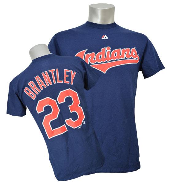 リニューアル記念メガセール MLB インディアンス マイケル・ブラントリー Tシャツ ネイビー マジェスティック Player Tシャツ