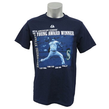 リニューアル記念メガセール MLB マリナーズ フェリックス・ヘルナンデス 2010 サイヤング アワード ウィナー Tシャツ ネイビー